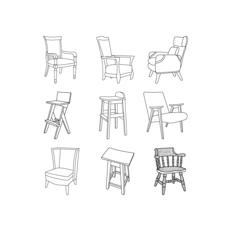 Set Chair icon furniture design template, logo collection inspiration design template vector