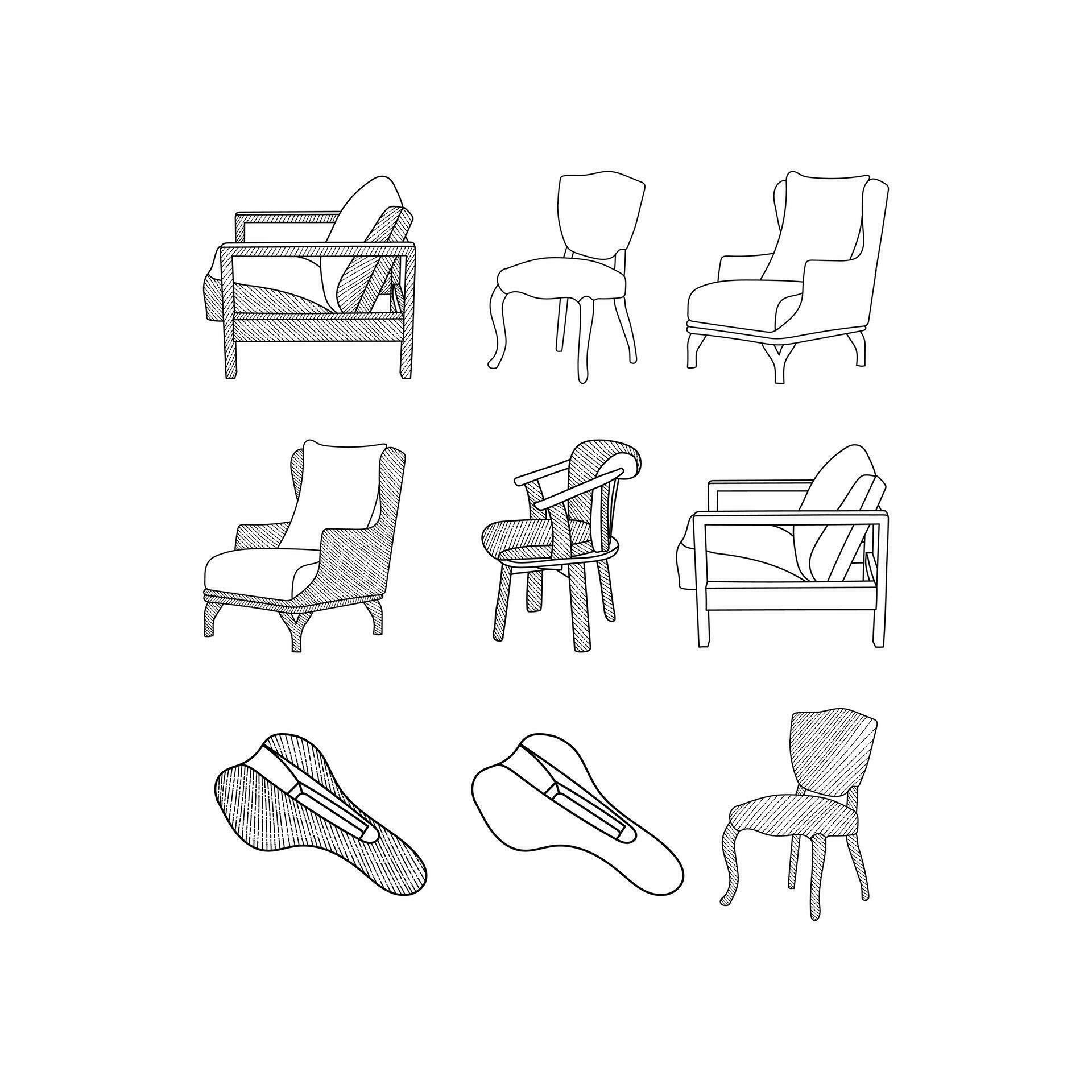 set of Chair creative furniture, abstract vector and logo design or