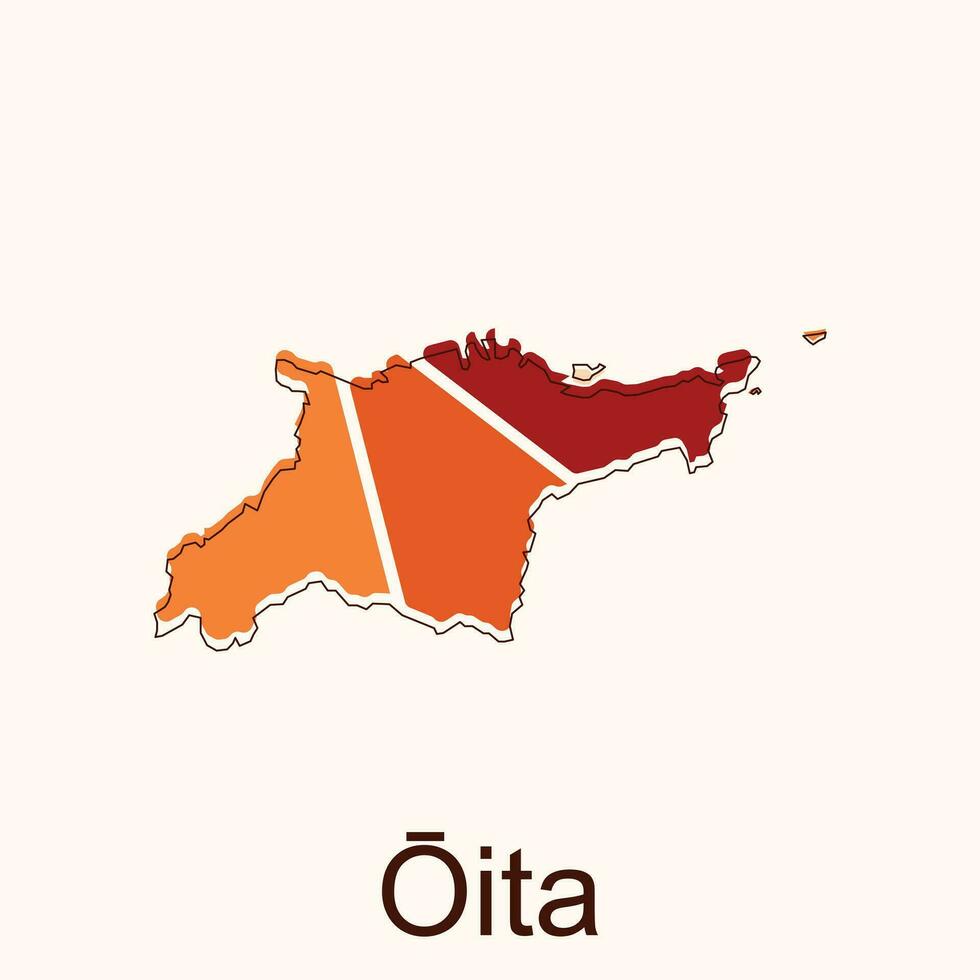 map of Oita vector design template, national borders and important cities illustration