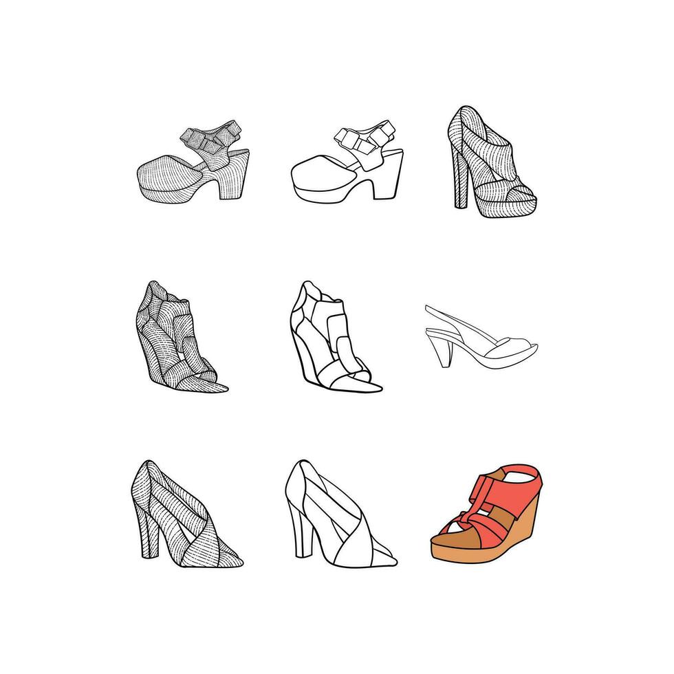 elegante Zapatos para mujer icono conjunto recopilación, vector diseño y ilustración plantilla, logo para tu empresa