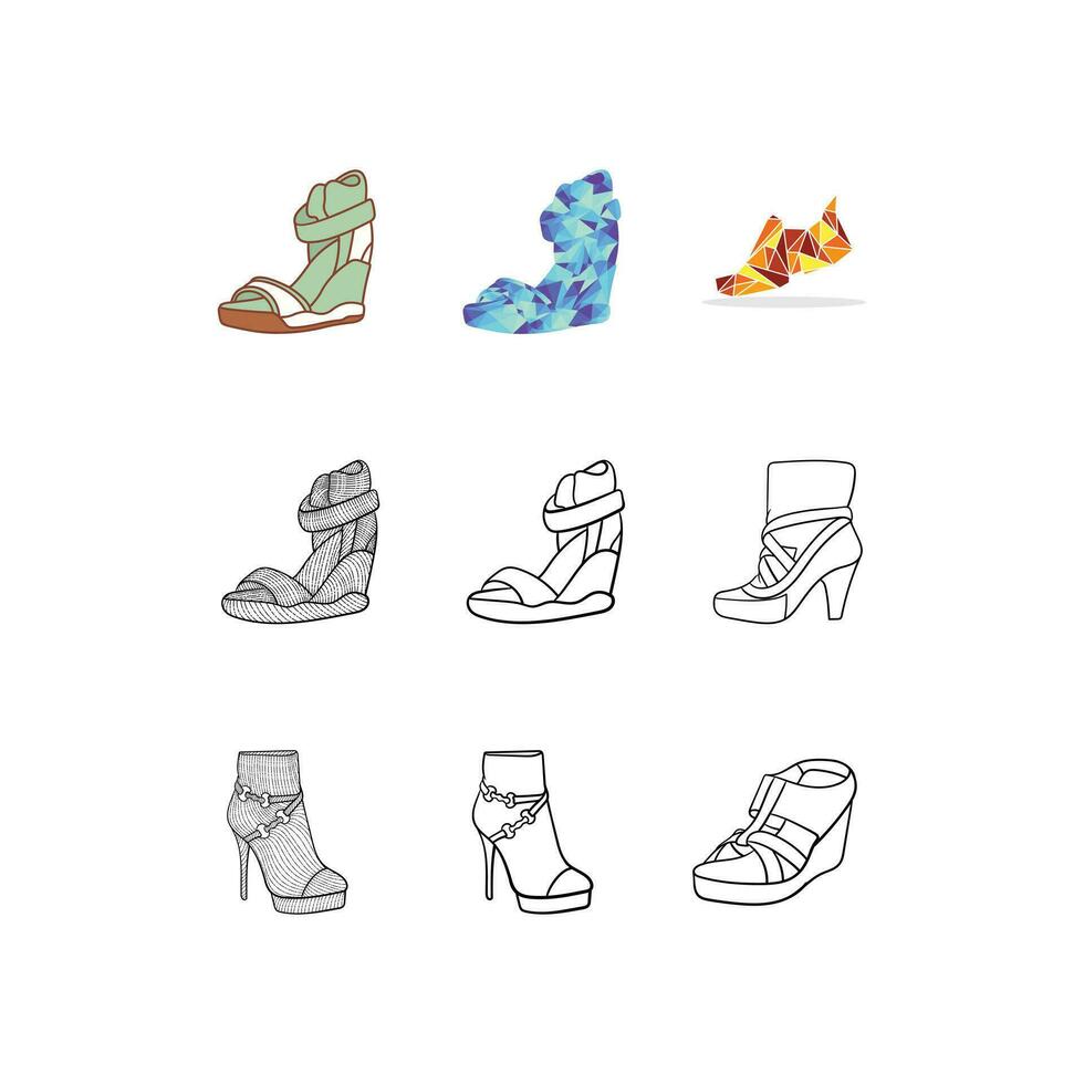 icono conjunto de mujer Zapatos línea ilustración diseño plantilla, elemento gráfico ilustración diseño logo, logo para tu empresa y etc. vector