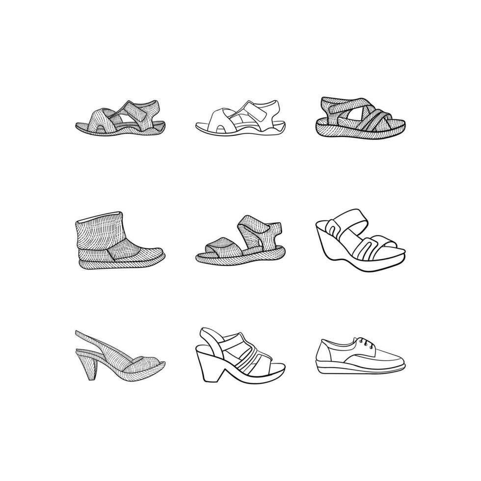 set of Shoes line art style design template, outline logo design, style, line.abstract, can be used for your company vector