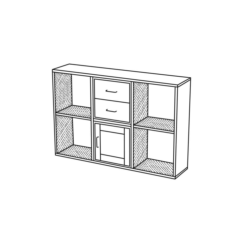 Bookshelf line art design template, vector symbol, sign, outline illustration.