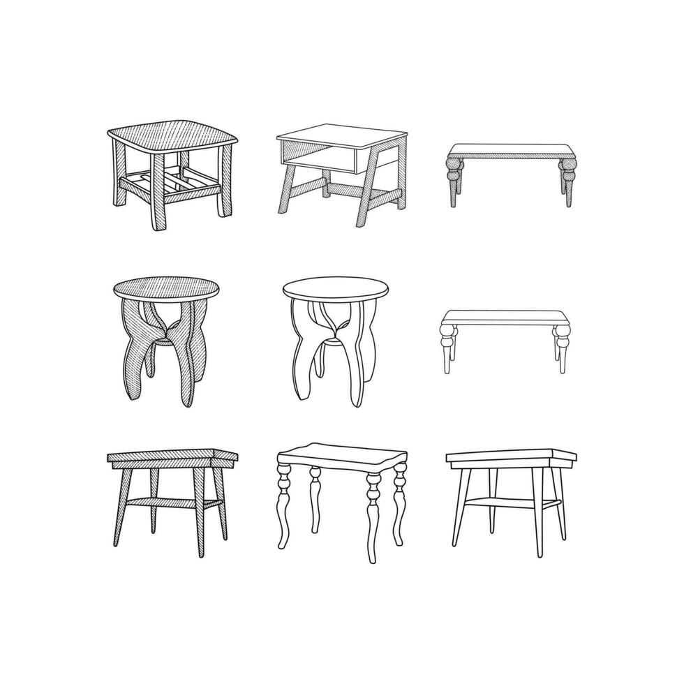 conjunto de mesa interior icono línea Arte diseño, mueble contorno vector diseño ilustración plantilla, adecuado para tu empresa