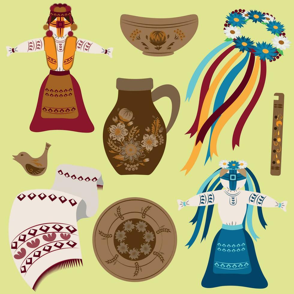 A beautiful set of national Ukrainian souvenirs vector