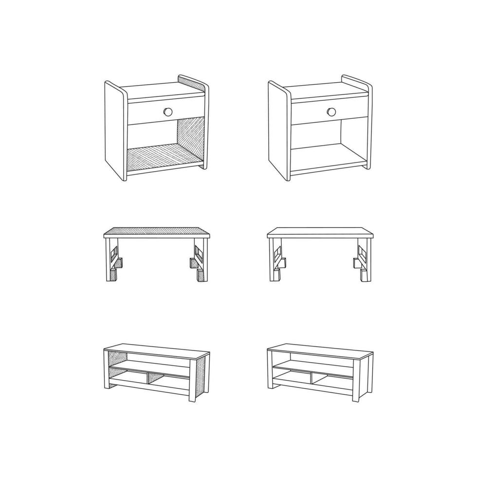 Set of Table simple icon line art design template, vector symbol, sign, outline illustration.