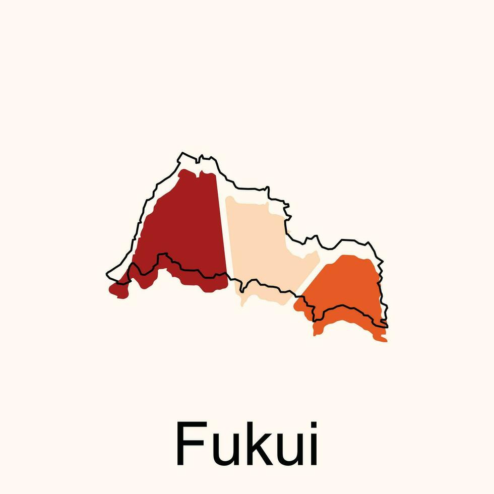 map of Fukui vector design template, national borders and important cities illustration