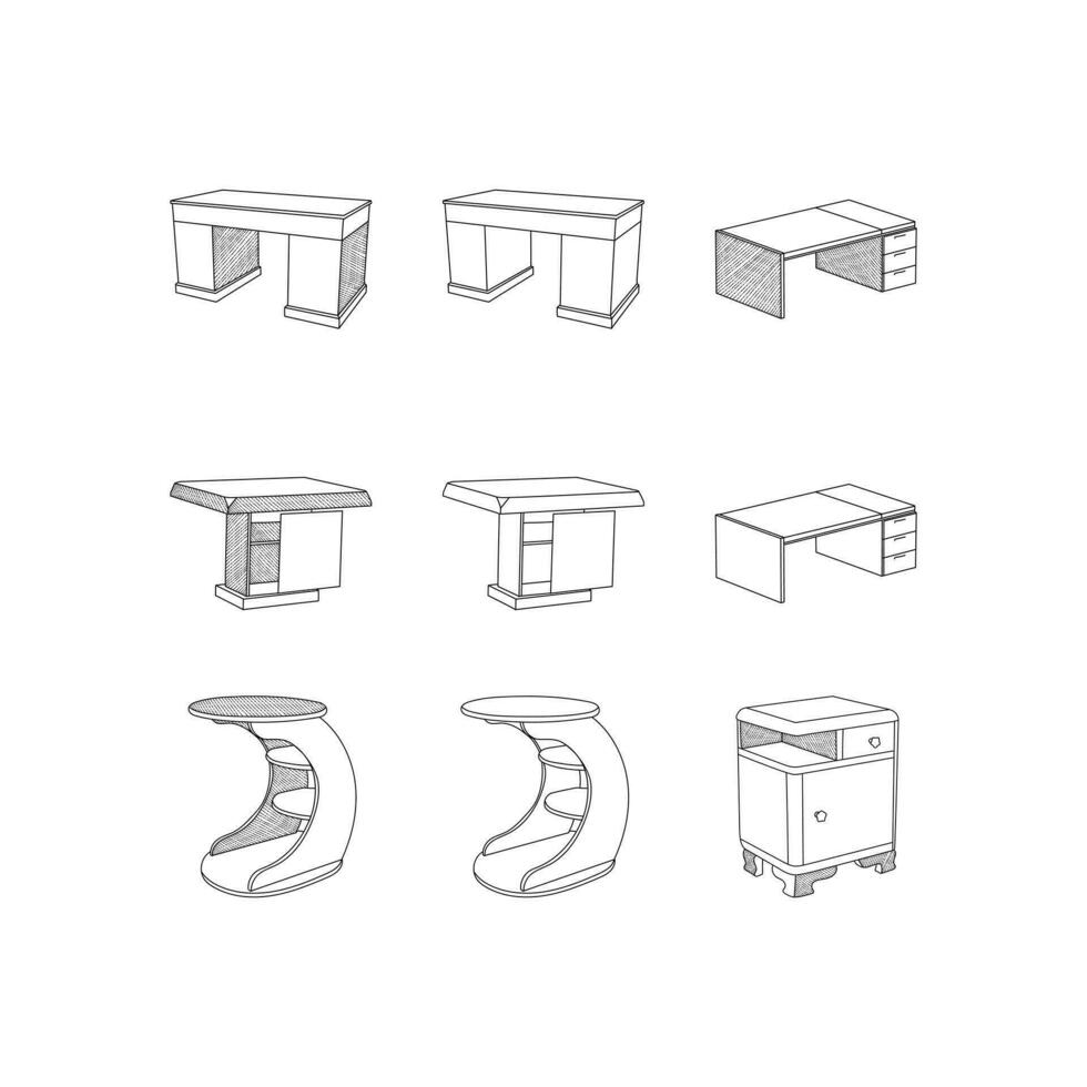 line art of Table collection icon design template, vector symbol, sign, outline illustration.