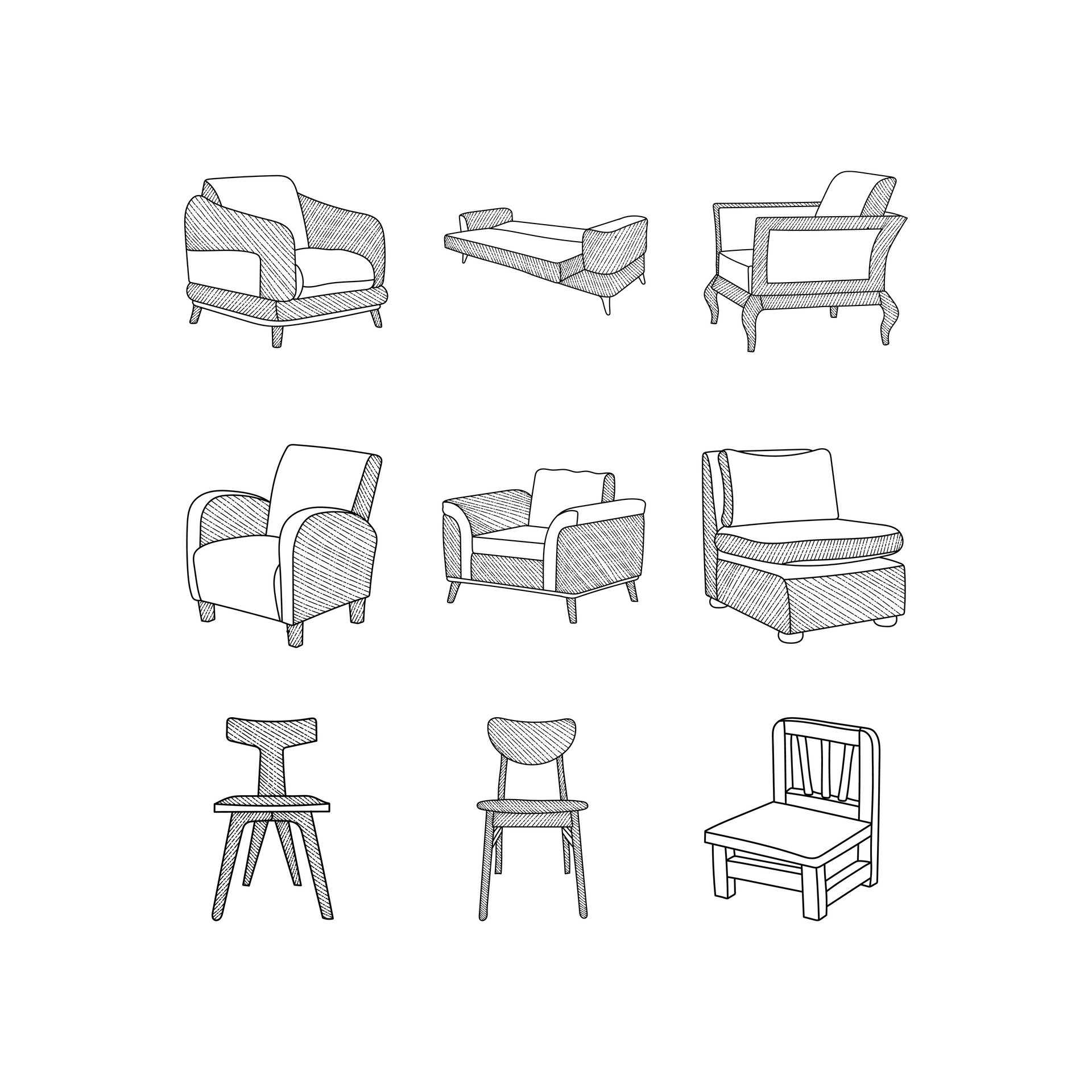 Set of Chair furniture abstract vector and logo design or template