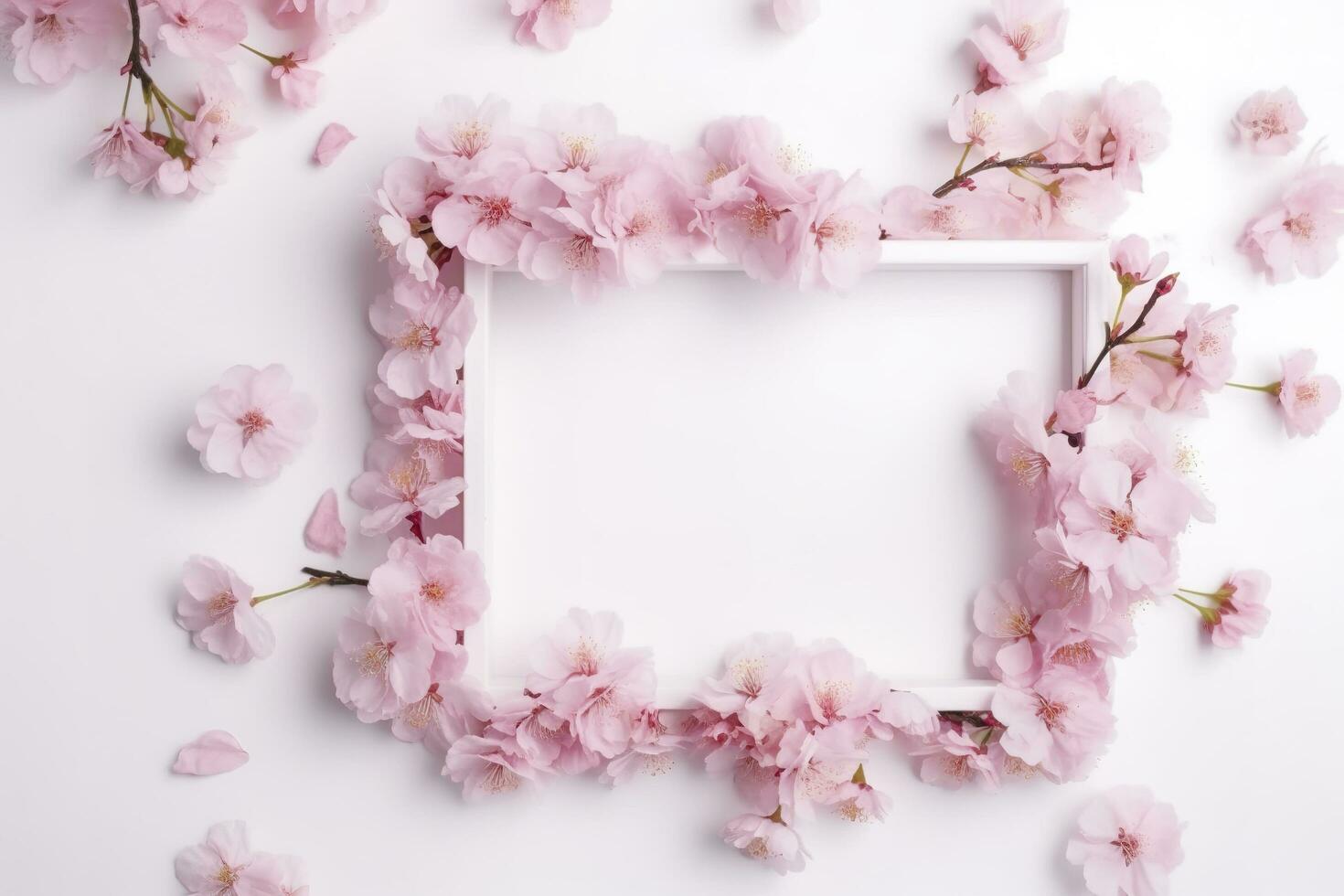pink cherry blossom on a white background, generate ai photo