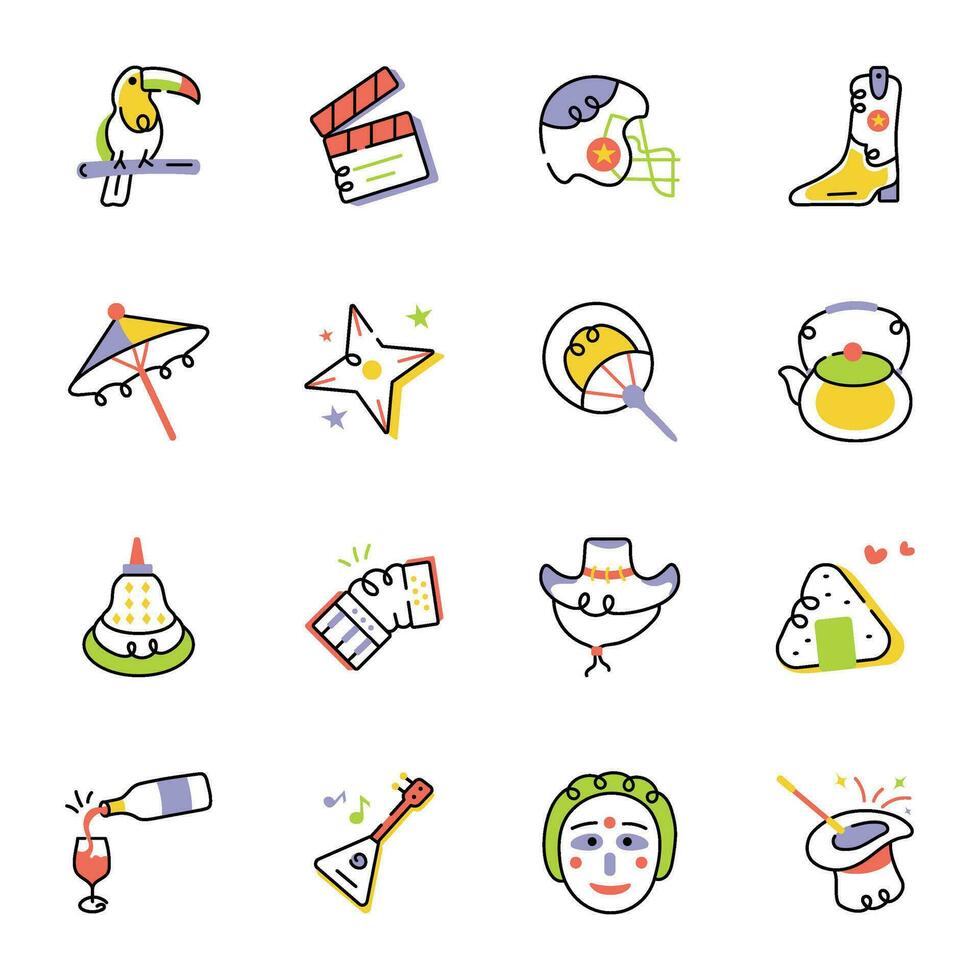 Bundle of Traditional Objects Sketchy Icons vector