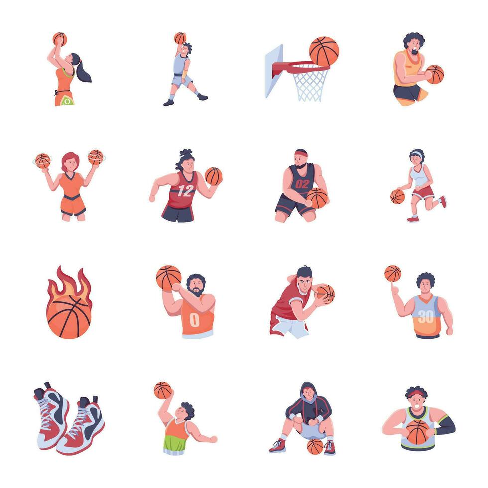 Set of Basketball Players Flat Icons vector
