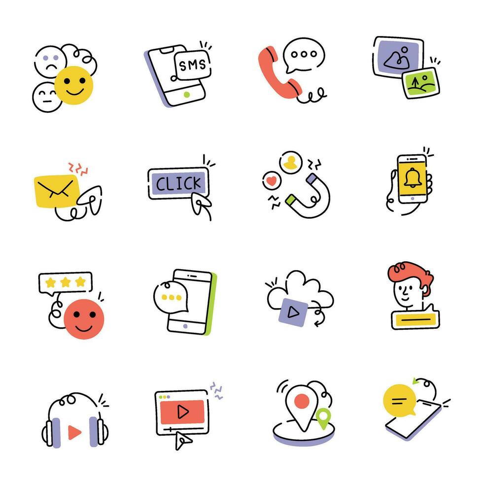 Set of Social Media Sketchy Icons vector