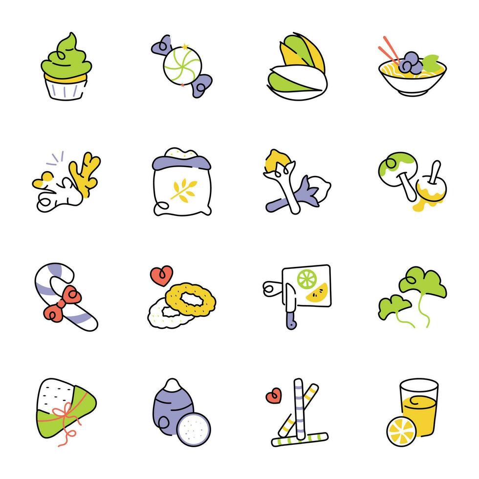 Organic Food And Confectionery Sketchy Icons vector