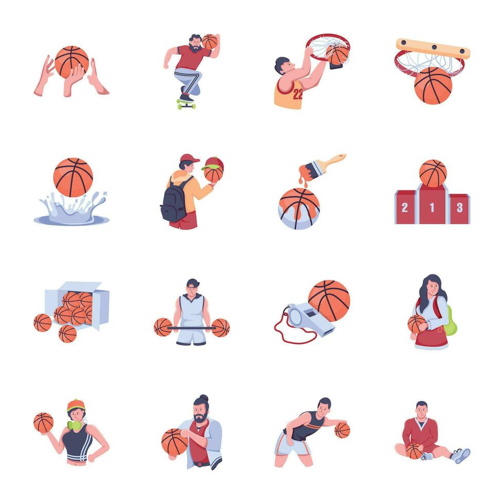 moderno conjunto de baloncesto juego plano íconos vector