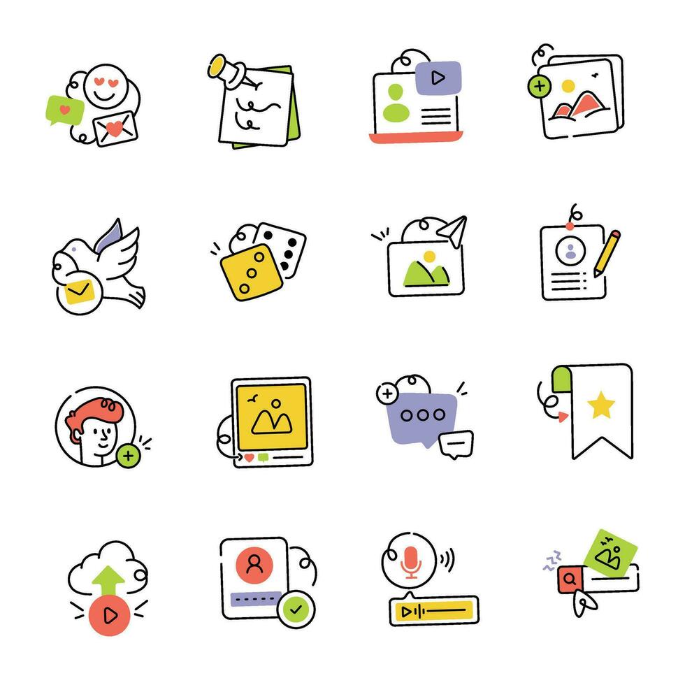 Bundle of Media Content Sketchy Icons vector