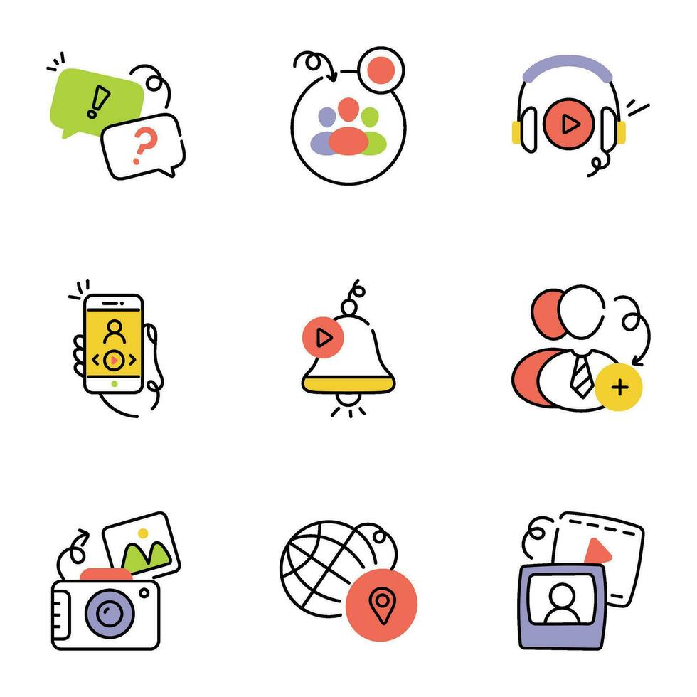 Trendy Pack of Social Network Drawing Icons vector