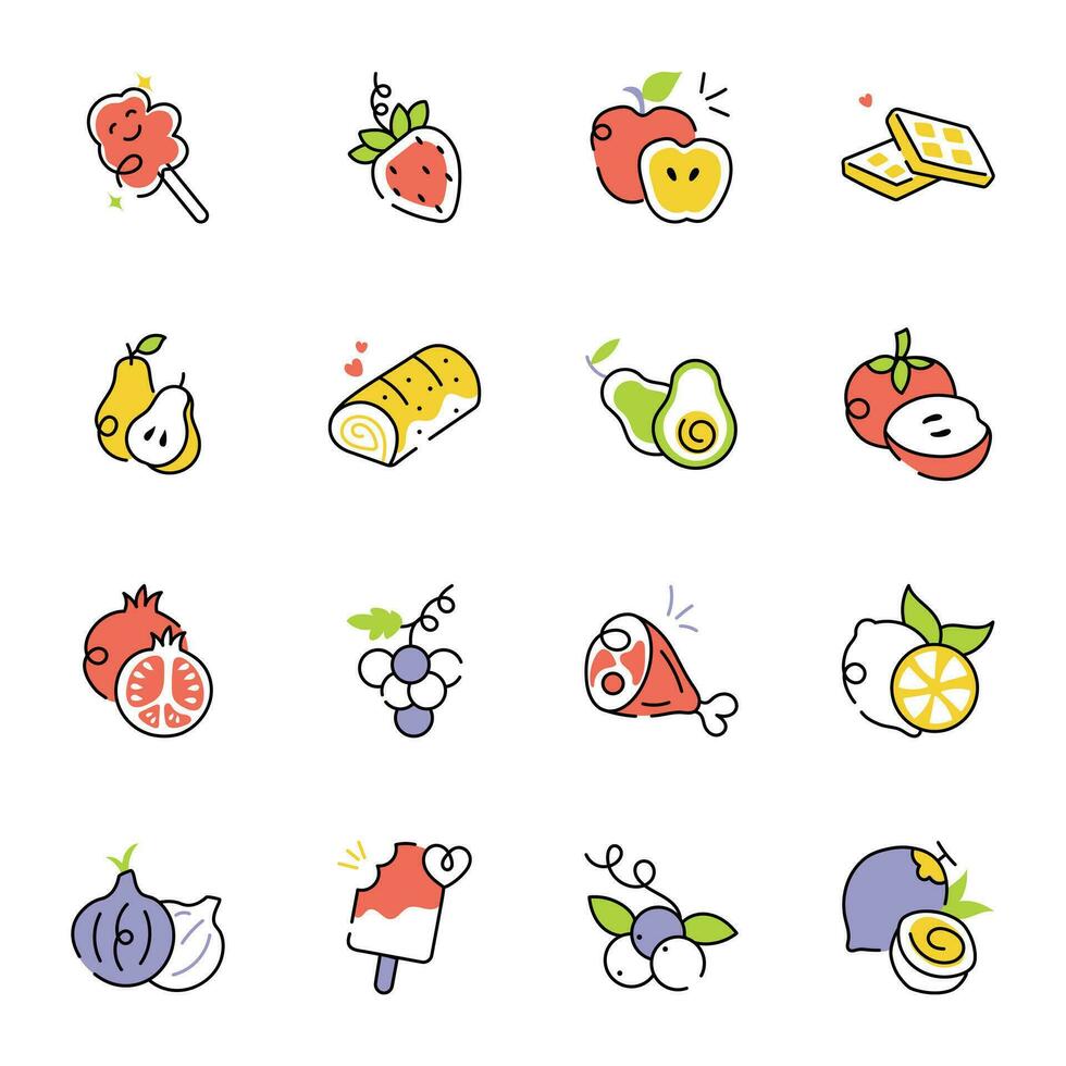 Collection of Food Items Sketchy Icons vector