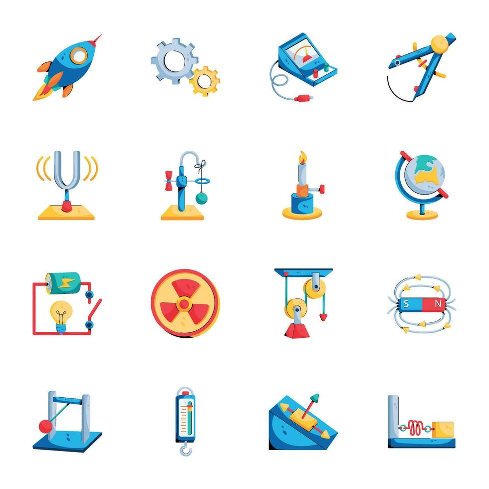 Pack of Physics Practicals Flat Icons vector