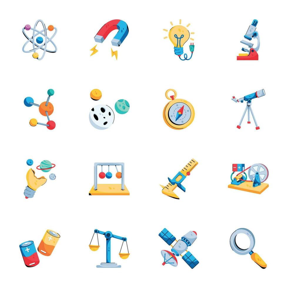 Set of Physics Equipment Flat Icons vector
