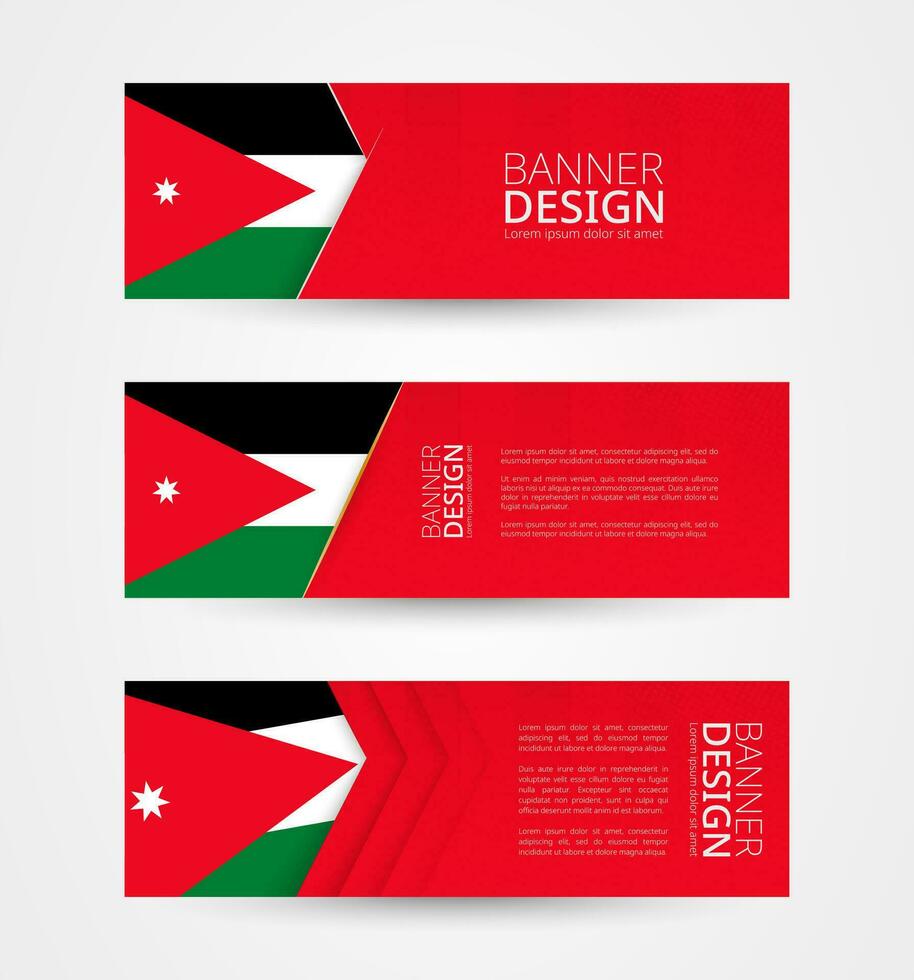 Set of three horizontal banners with flag of Jordan. Web banner design template in color of Jordan flag. vector