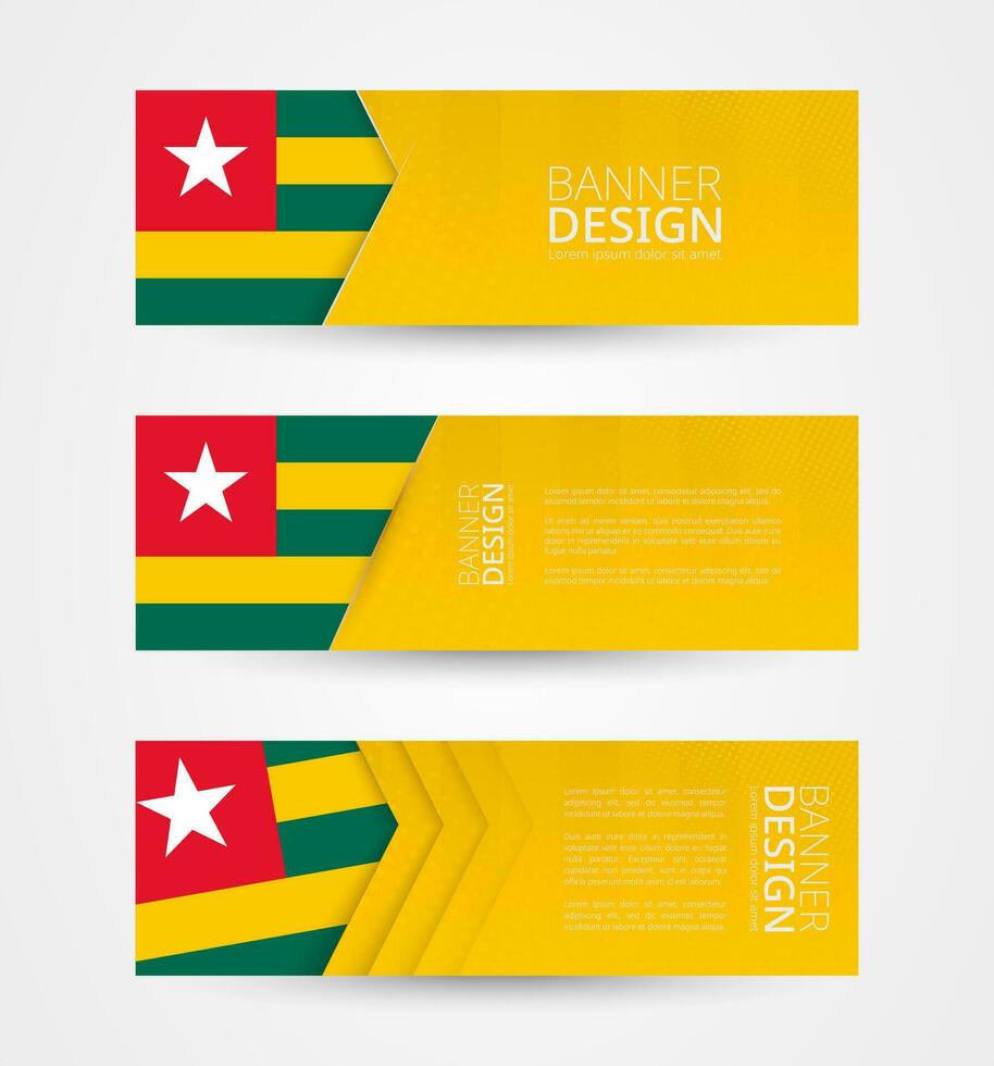 Set of three horizontal banners with flag of Togo. Web banner design template in color of Togo flag. vector