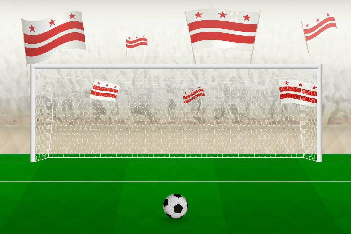 District of Columbia football team fans with flags of District of Columbia cheering on stadium, penalty kick concept in a soccer match. vector