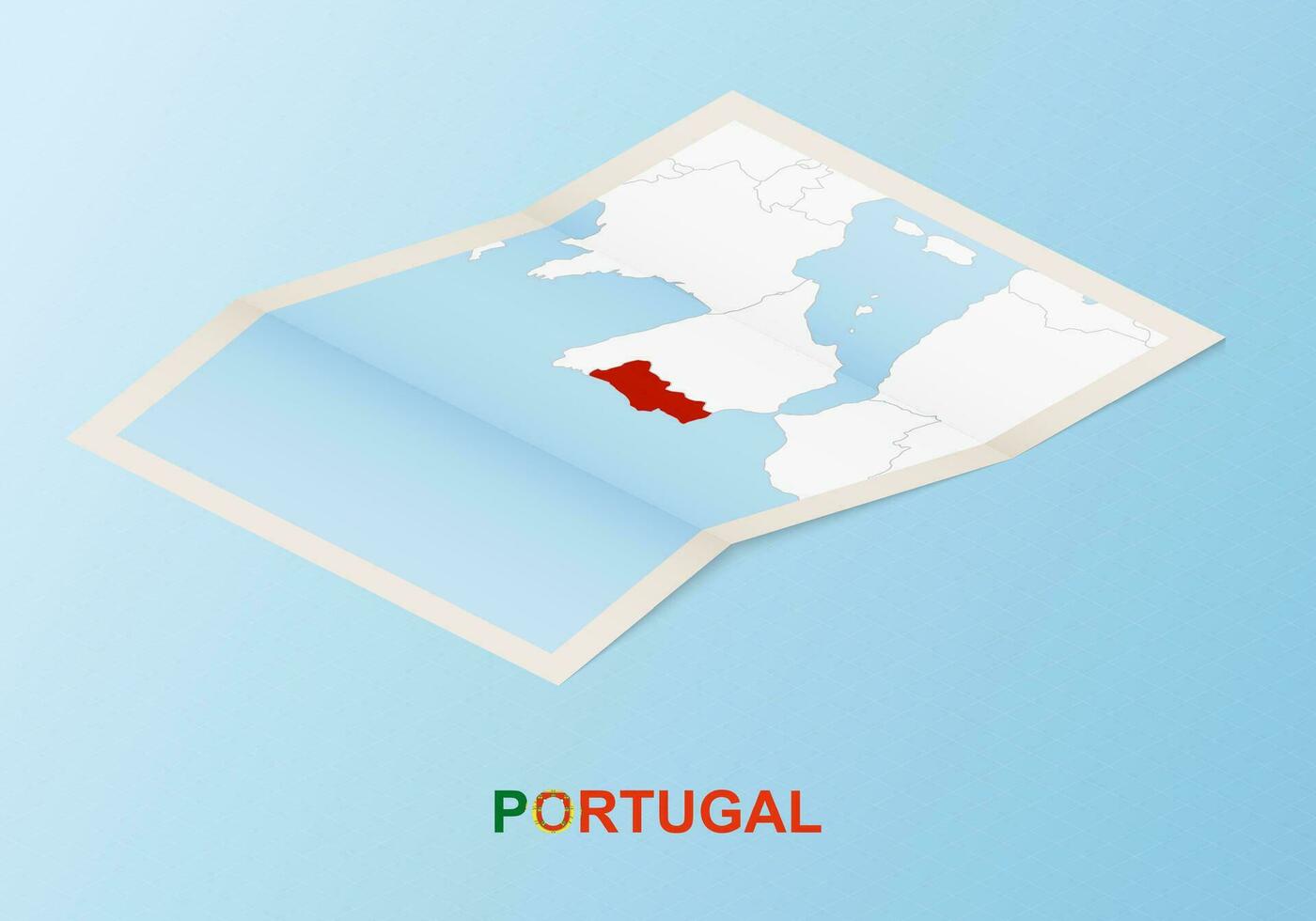 doblada papel mapa de Portugal con vecino países en isométrica estilo. vector