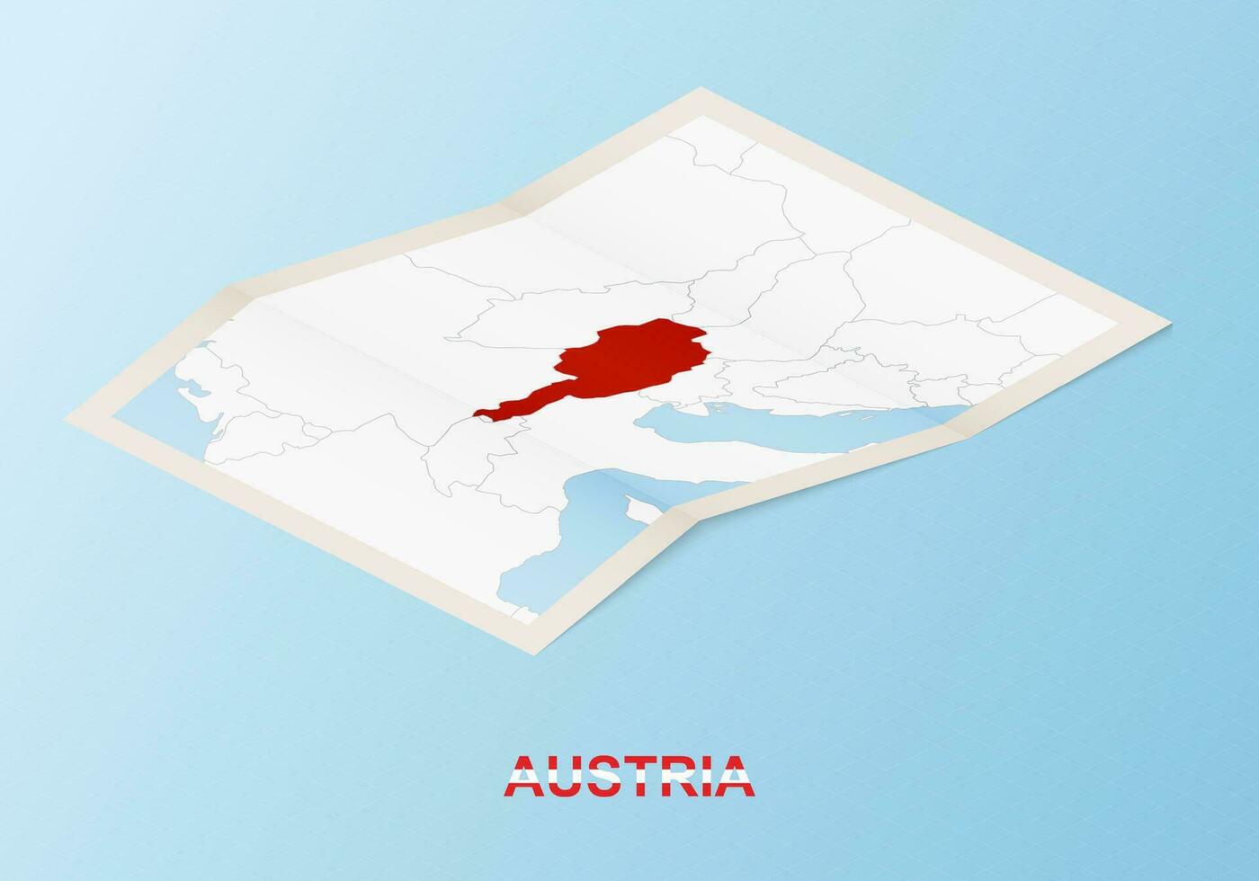 Folded paper map of Austria with neighboring countries in isometric style. vector