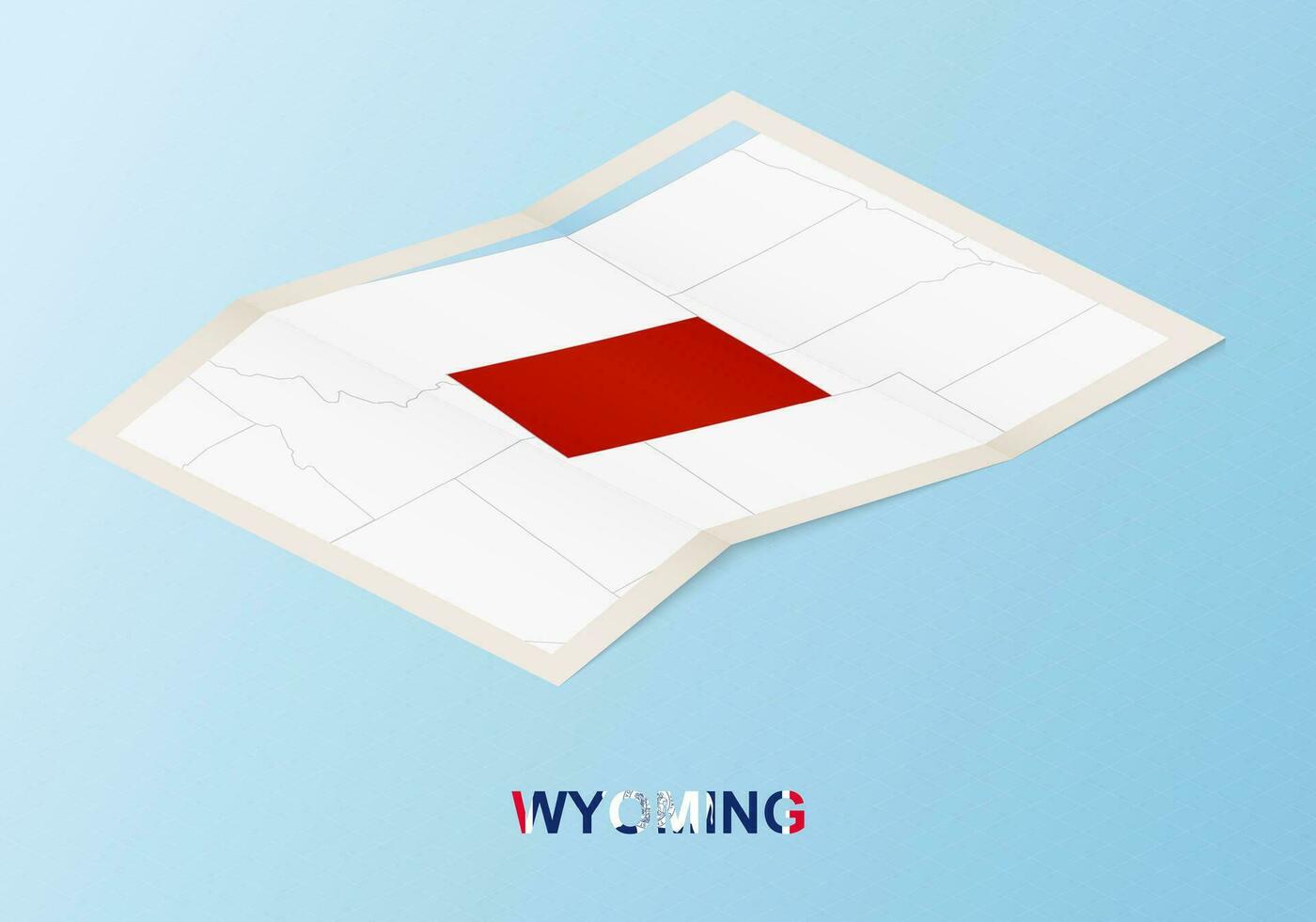 Folded paper map of Wyoming with neighboring countries in isometric style. vector