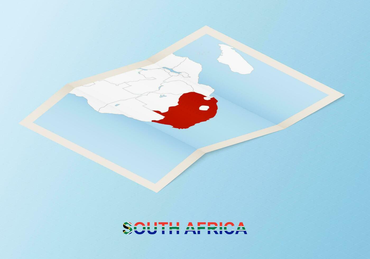 Folded paper map of South Africa with neighboring countries in isometric style. vector