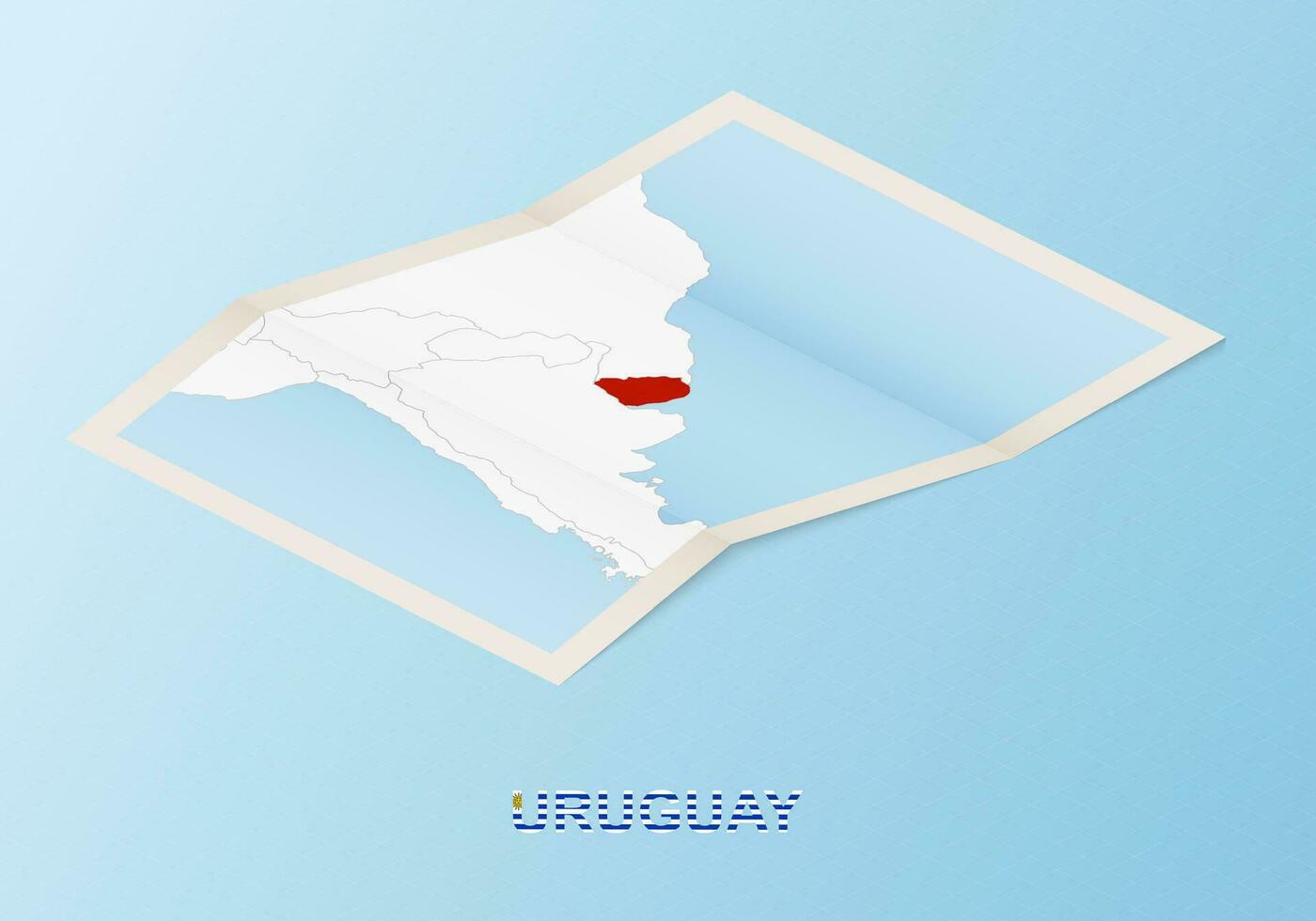 Folded paper map of Uruguay with neighboring countries in isometric style. vector