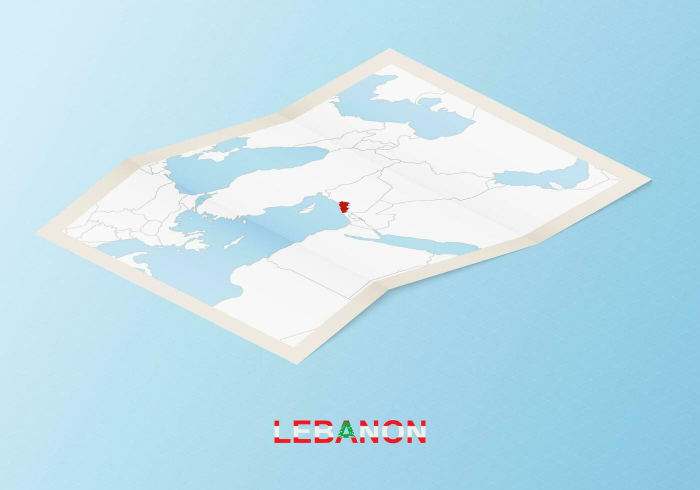 Folded paper map of Lebanon with neighboring countries in isometric style. vector