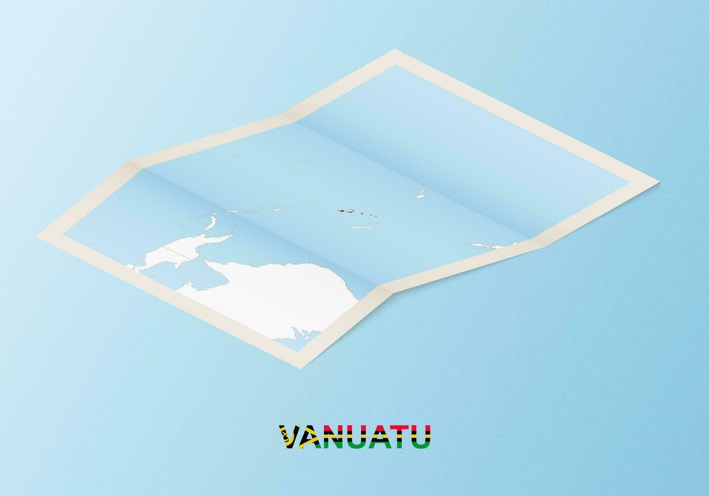 Folded paper map of Vanuatu with neighboring countries in isometric style. vector