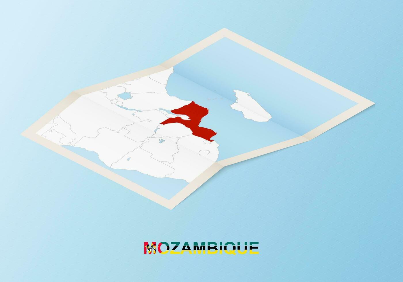 Folded paper map of Mozambique with neighboring countries in isometric style. vector