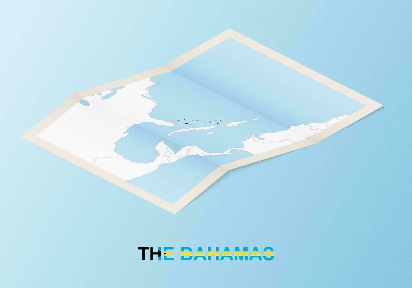 Folded paper map of The Bahamas with neighboring countries in isometric style. vector