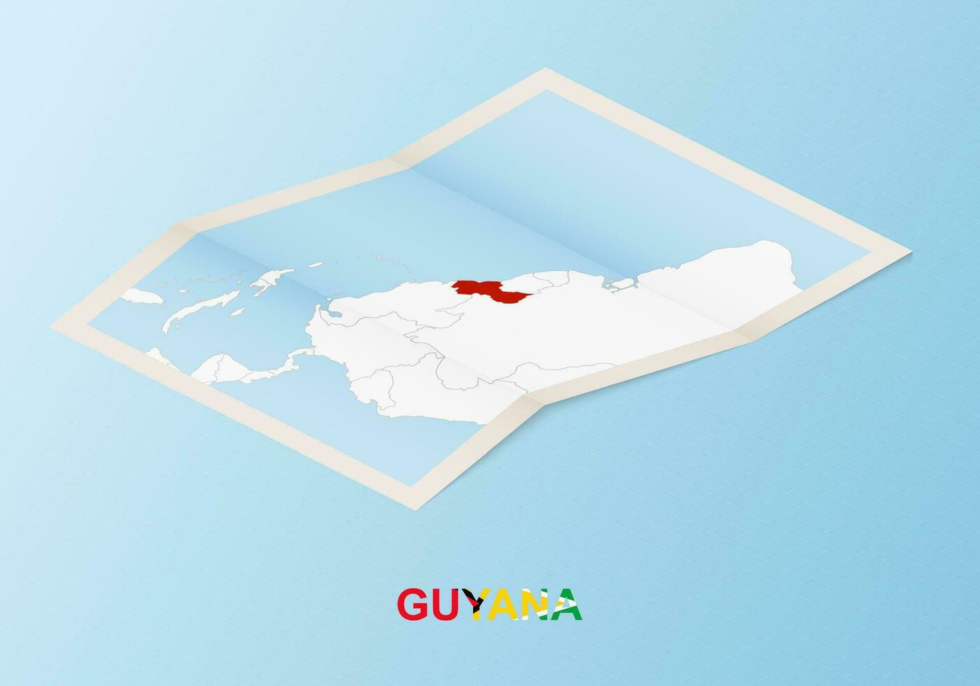 Folded paper map of Guyana with neighboring countries in isometric style. vector