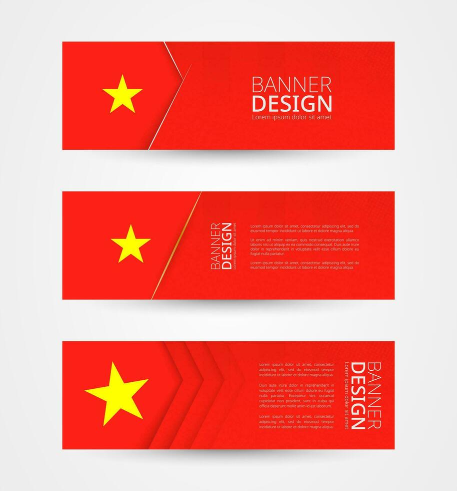 Set of three horizontal banners with flag of Vietnam. Web banner design template in color of Vietnam flag. vector