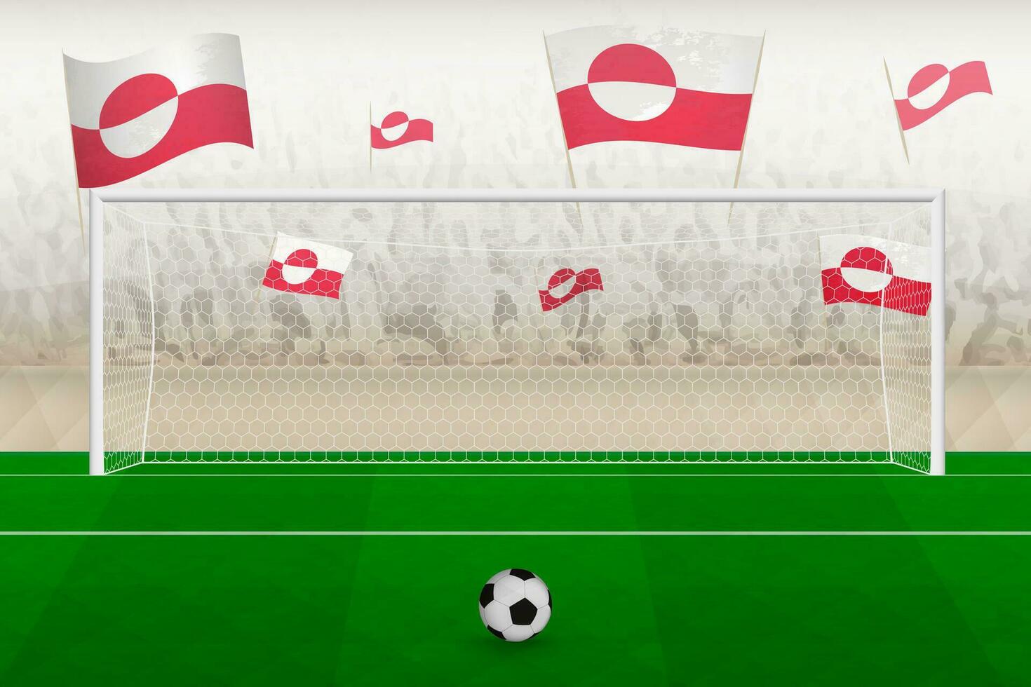 Greenland football team fans with flags of Greenland cheering on stadium, penalty kick concept in a soccer match. vector