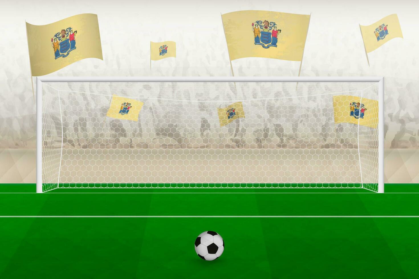 New Jersey football team fans with flags of New Jersey cheering on stadium, penalty kick concept in a soccer match. vector