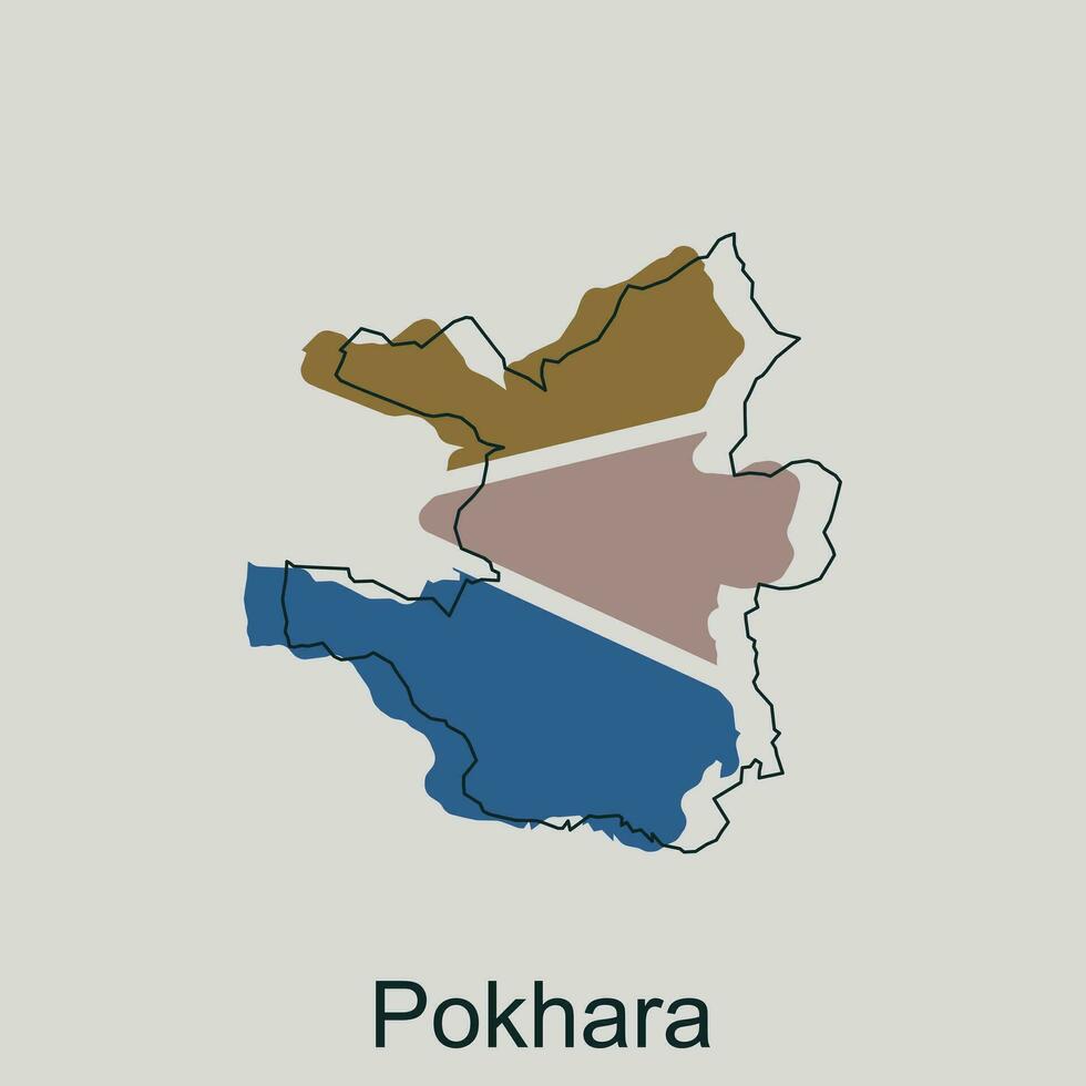 Map of Pokhara geometric outline illustration design, country of Nepal map vector design template