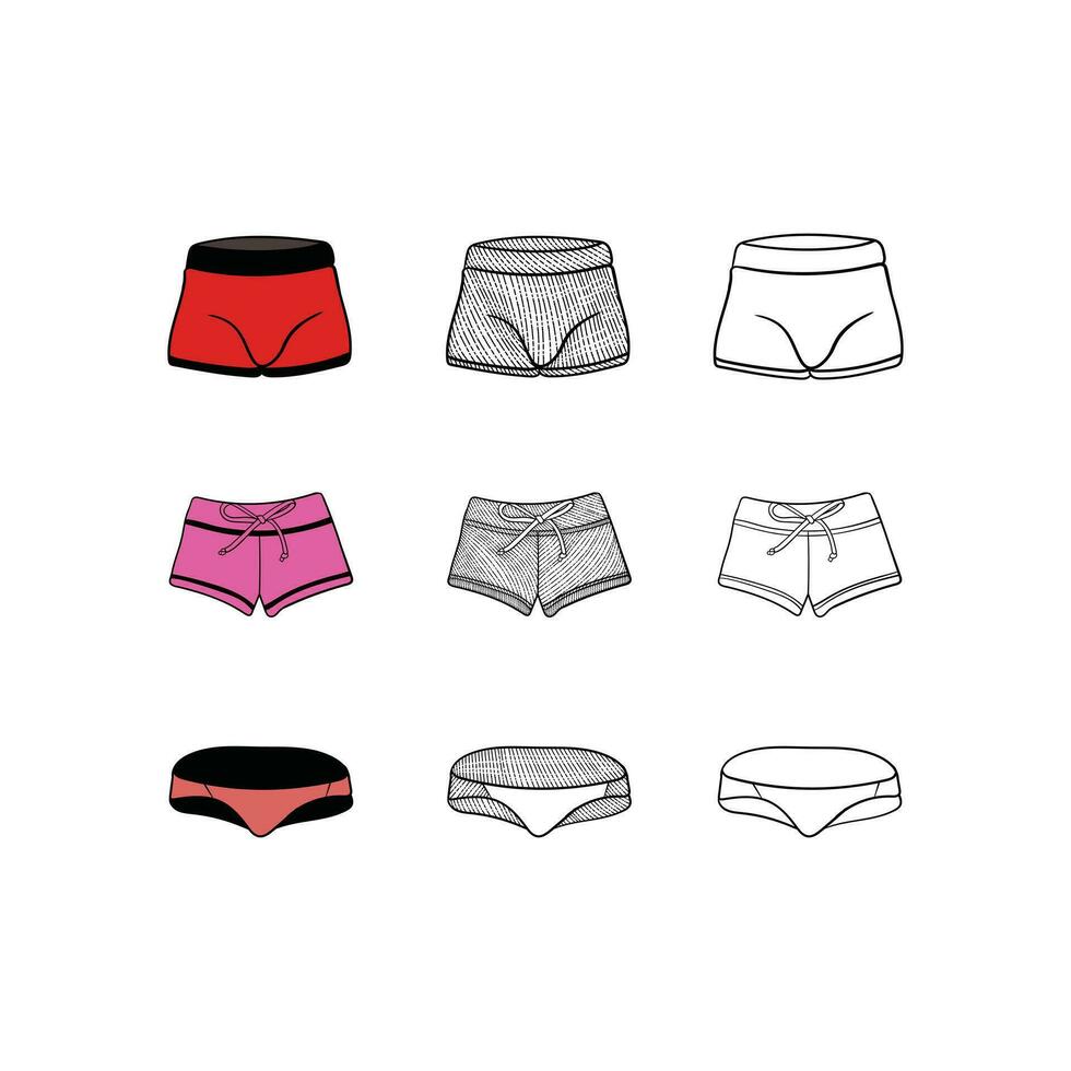 conjunto de pantalones mujer línea estilo minimalista, ilustración diseño modelo vector