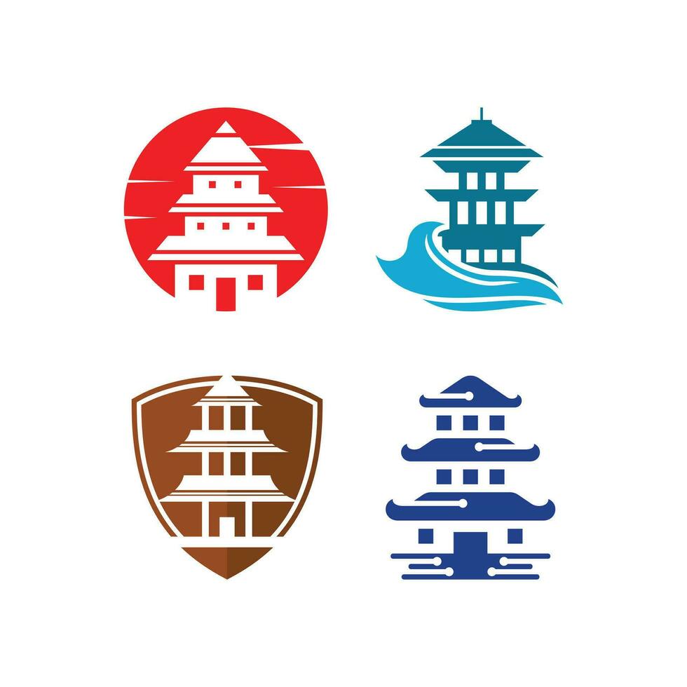 conjunto de pagoda colección de Japón templo logo vector ilustración diseño, elemento gráfico diseño modelo