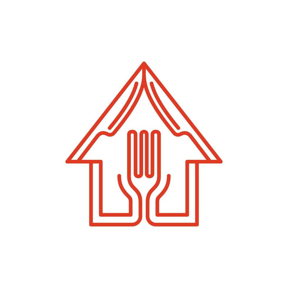 house shape, knife and fork. Simple line design style, great for restaurant logos, vector