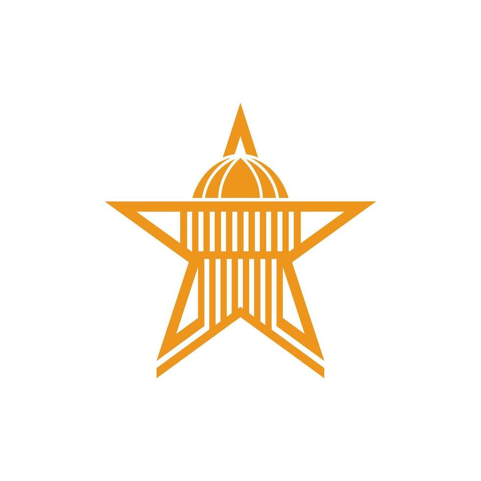Capitol building with golden star logo design vector, building logo design template vector
