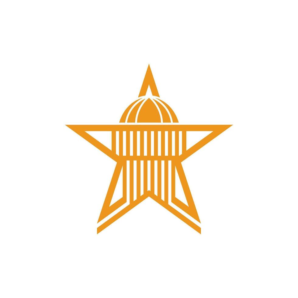 Capitol building with golden star logo design vector, building logo design template vector