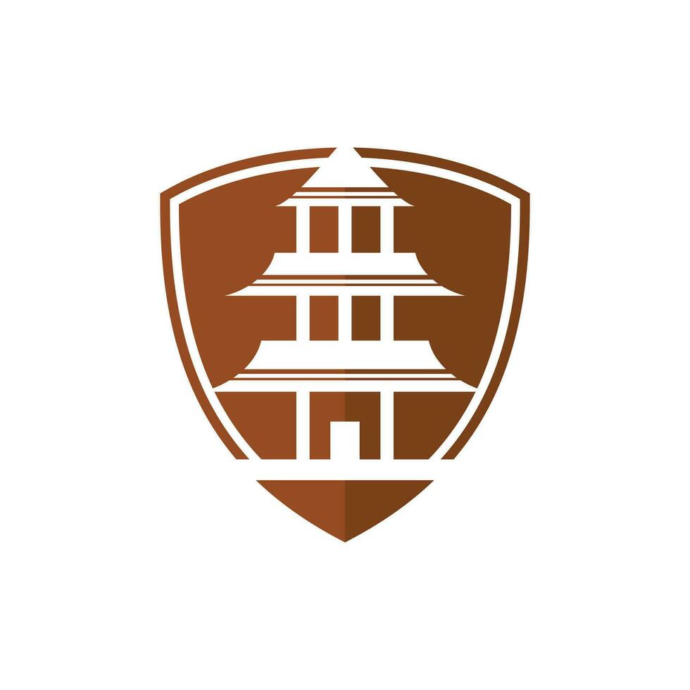 Icon vector graphic of shield pagoda, Simple castle temple logo icon