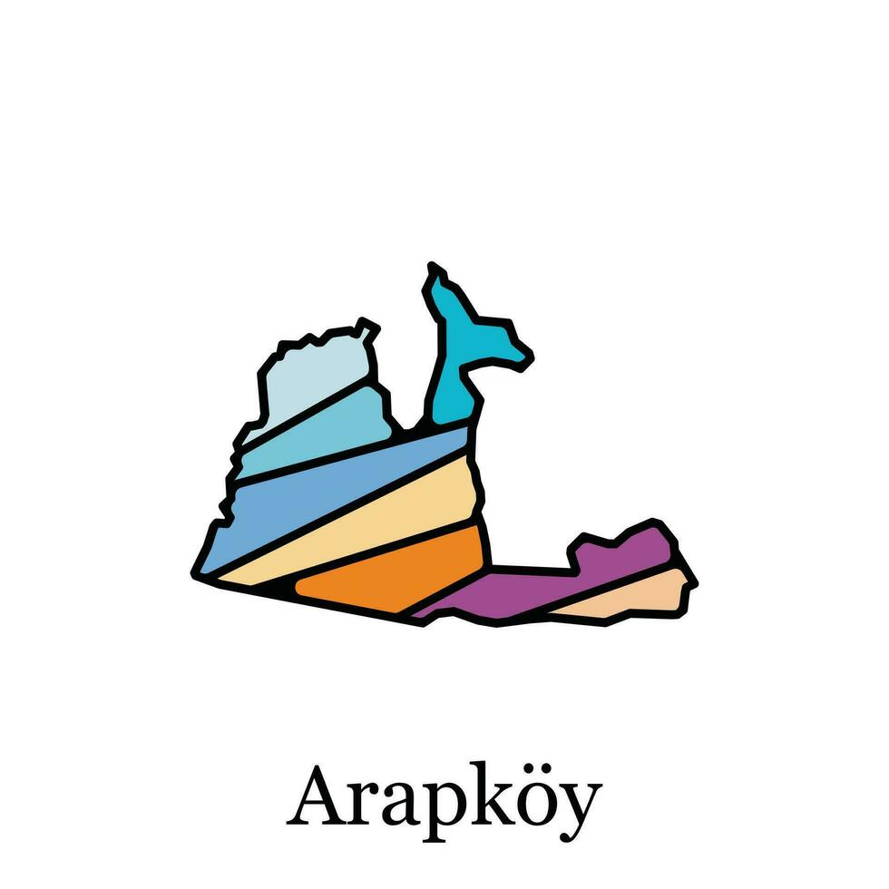 Arapkoy city map, vector file map of Turkey, Geometric Map of Turkey Vector Design Template. Editable Stroke