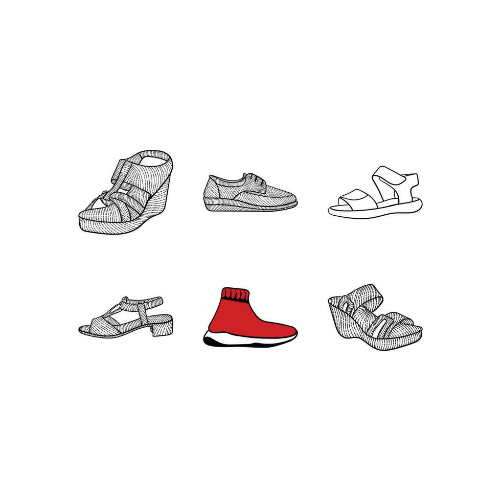 conjunto de Zapatos línea Arte estilo icono recopilación, vector diseño y ilustración plantilla, logo para tu empresa