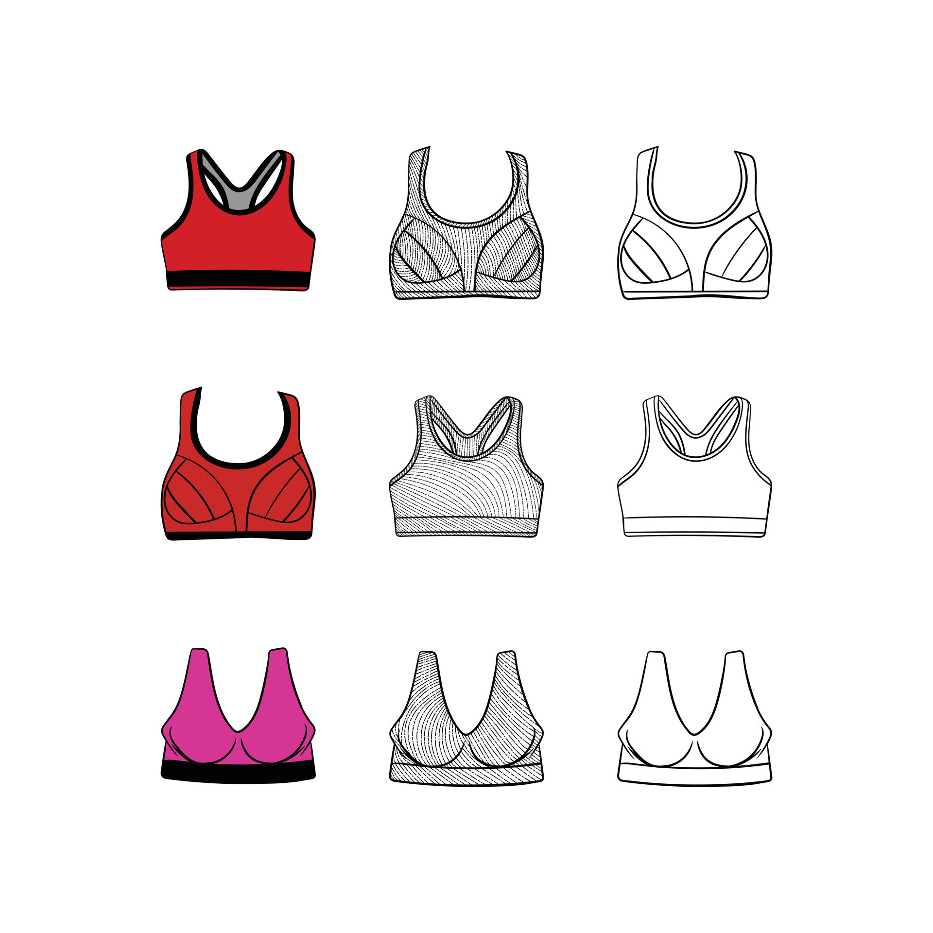 Set of Woman Bra Sport design template, fashion for woman vector